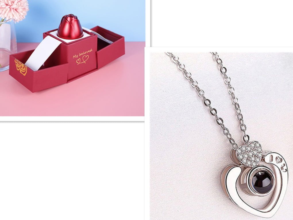 LovelyRLovely LovelyRLovely Metal Rose Necklace Gift B Silver set D LovelyRLovely Metal Rose Necklace Gift Box Set