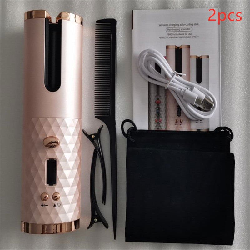 LovelyRLovely LovelyRLovely Multifunctional Automatic Pink straight 2pcs LovelyRLovely Multifunctional Automatic Wireless Curling Iron