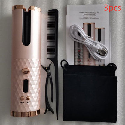 LovelyRLovely LovelyRLovely Multifunctional Automatic Pink straight 3pcs LovelyRLovely Multifunctional Automatic Wireless Curling Iron