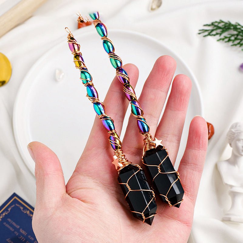 LovelyRLovely LovelyRLovely Natural Obsidian Double Po Natural obsidian / 14cm LovelyRLovely Natural Obsidian Double Pointed Column Scepter Pendant