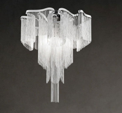 LovelyRLovely LovelyRLovely Nordic Luxury Tassel Alumi Silver / White light / 100x90cm LovelyRLovely Nordic Luxury Tassel Aluminium Chain Chandelier