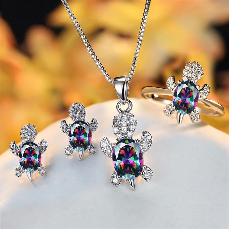 LovelyRLovely LovelyRLovely Oval Zircon Pendant Turtle Colour / number 10 LovelyRLovely Oval Zircon Pendant Turtle Shape Necklaces With Rainbow Stone