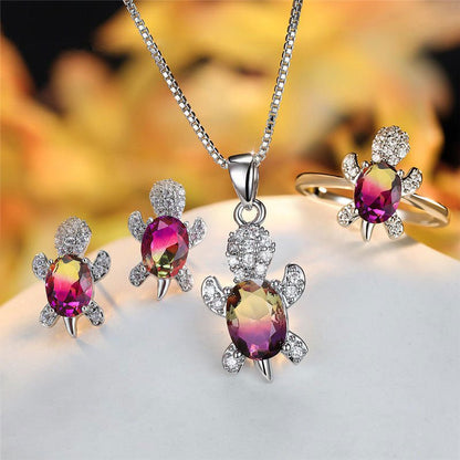 LovelyRLovely LovelyRLovely Oval Zircon Pendant Turtle LovelyRLovely Oval Zircon Pendant Turtle Shape Necklaces With Rainbow Stone