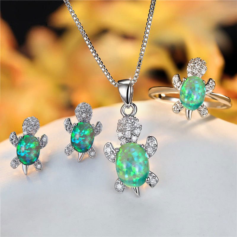 LovelyRLovely LovelyRLovely Oval Zircon Pendant Turtle LovelyRLovely Oval Zircon Pendant Turtle Shape Necklaces With Rainbow Stone