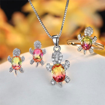 LovelyRLovely LovelyRLovely Oval Zircon Pendant Turtle LovelyRLovely Oval Zircon Pendant Turtle Shape Necklaces With Rainbow Stone