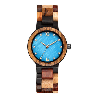 LovelyRLovely LovelyRLovely Pearl Shell Color Wood Lad Blue LovelyRLovely Pearl Shell Color Wood Ladies Watch