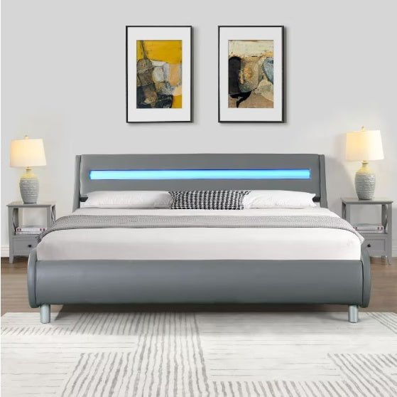 LovelyRLovely LovelyRLovely Pholstered Platform Bed Fr Grey LovelyRLovely Pholstered Platform Bed Frame With LED Light