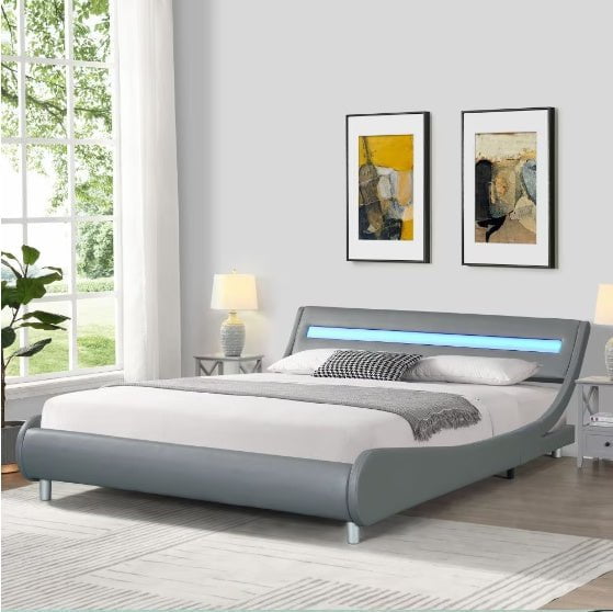 LovelyRLovely LovelyRLovely Pholstered Platform Bed Fr Grey LovelyRLovely Pholstered Platform Bed Frame With LED Light