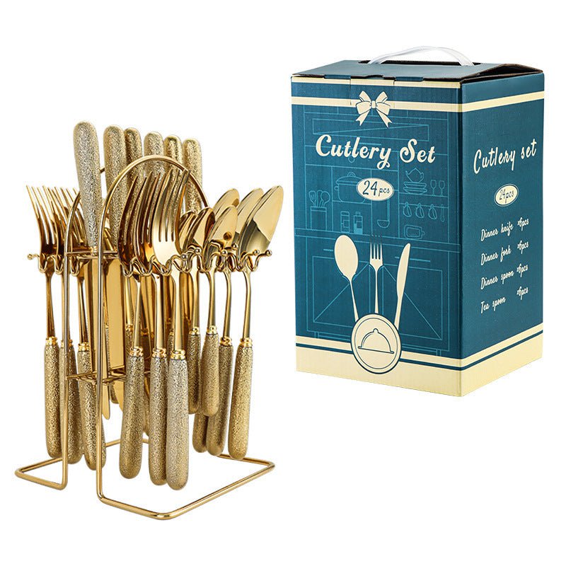 LovelyRLovely LovelyRLovely Porcelain Handle Cutlery M Titanium Gold LovelyRLovely Porcelain Handle Cutlery Matching Set