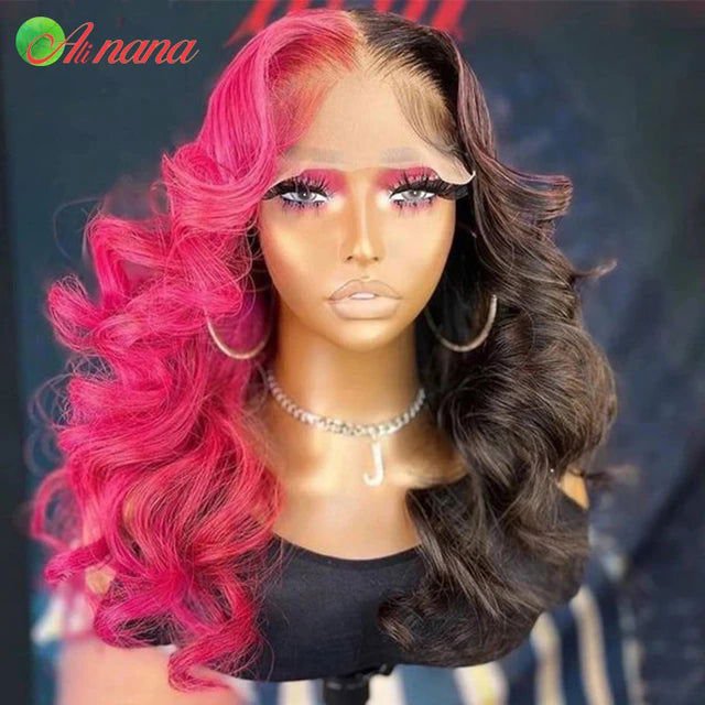 LovelyRLovely LovelyRLovely Pre-Plucked Half Red Black Body Wave Wig