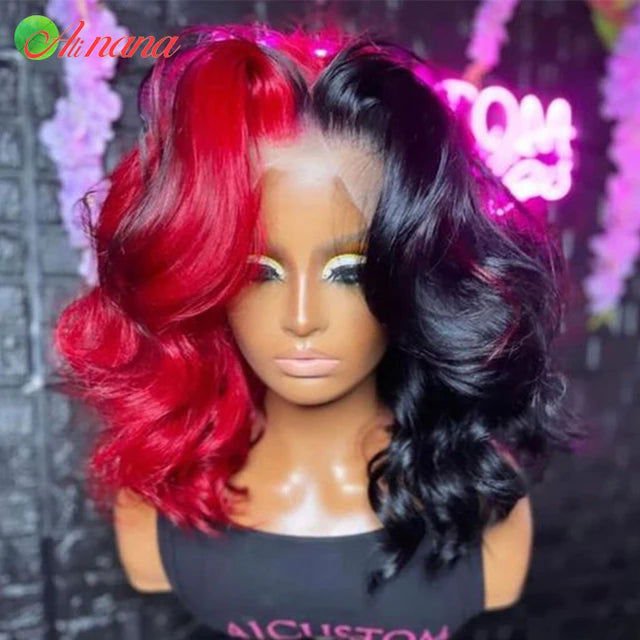 LovelyRLovely LovelyRLovely Pre-Plucked Half Red Black Body Wave Wig