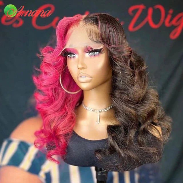 LovelyRLovely LovelyRLovely Pre-Plucked Half Red Black Body Wave Wig