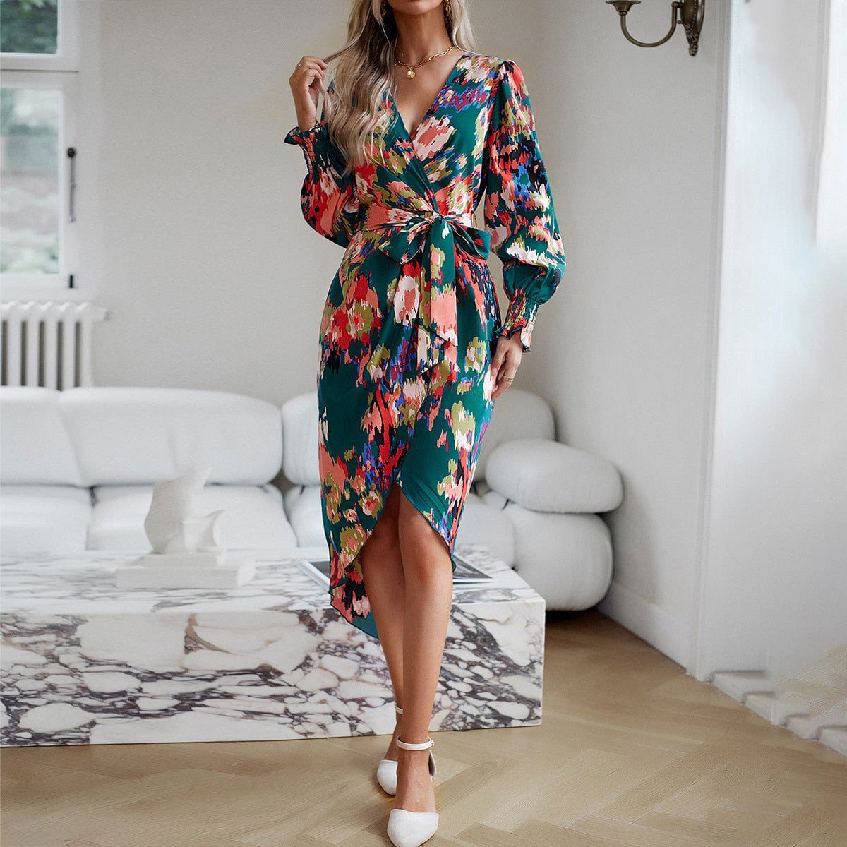 LovelyRLovely LovelyRLovely Printed Elegant V-neck Dre LovelyRLovely Printed Elegant V-neck Dress