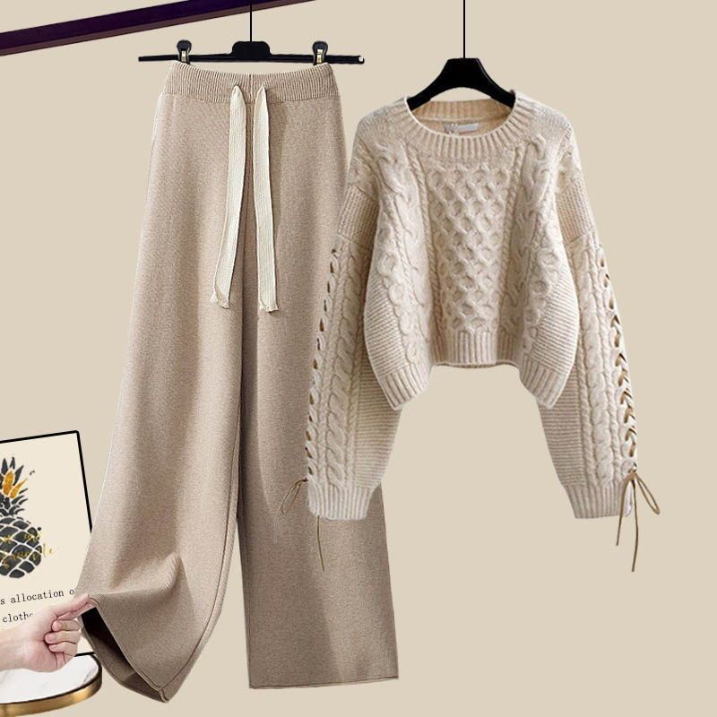 LovelyRLovely LovelyRLovely Pullover Knitted Sweater+Loose Wide Leg Pants Suit