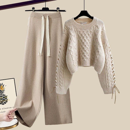 LovelyRLovely LovelyRLovely Pullover Knitted Sweater+Loose Wide Leg Pants Suit