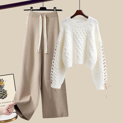 LovelyRLovely LovelyRLovely Pullover Knitted Sweater+Loose Wide Leg Pants Suit