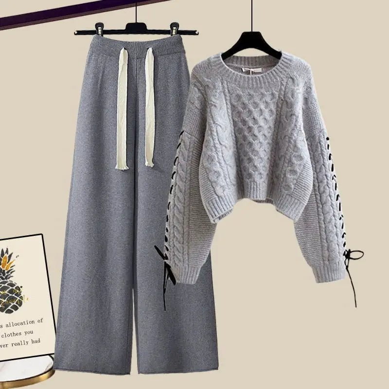 LovelyRLovely LovelyRLovely Pullover Knitted Sweater+Loose Wide Leg Pants Suit