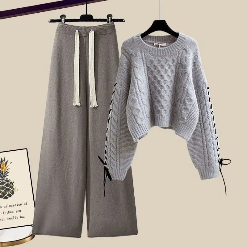 LovelyRLovely LovelyRLovely Pullover Knitted Sweater+Loose Wide Leg Pants Suit