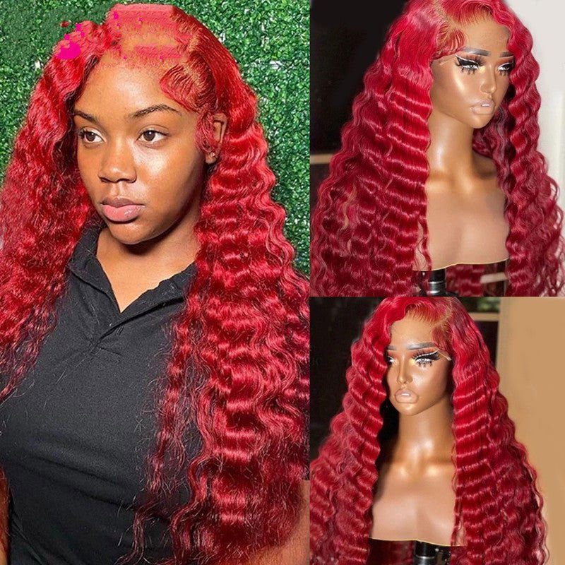 LovelyRLovely LovelyRLovely Red Deep Wave Human Hair W LovelyRLovely Red Deep Wave Human Hair Wig