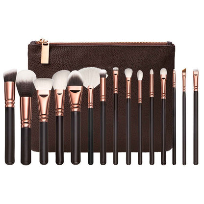 LovelyRLovely LovelyRLovely Rose Gold 15 Makeup Brush Brown LovelyRLovely Rose Gold 15 Makeup Brush With Bag