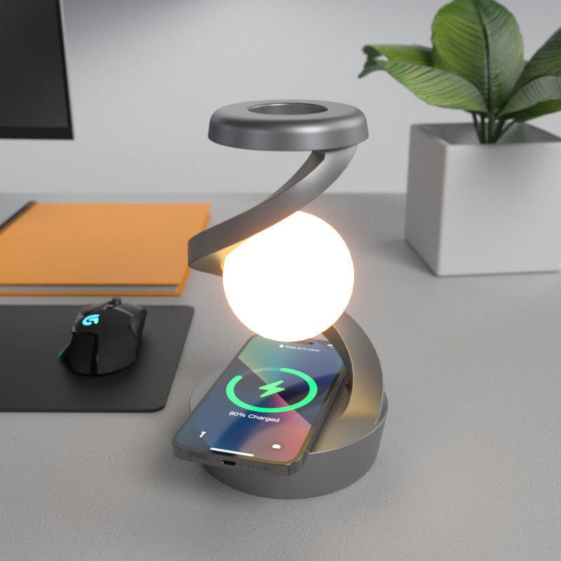 LovelyRLovely LovelyRLovely Rotating Moon Lamp With Wi Gray Wireless Charger Style LovelyRLovely Rotating Moon Lamp With Wireless Charging Sensor