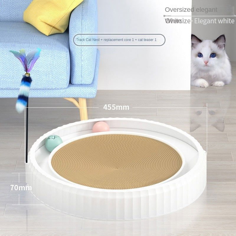 LovelyRLovely LovelyRLovely Round Cat Scratching Board White and Cat Teaser Stick / XL LovelyRLovely Round Cat Scratching Board