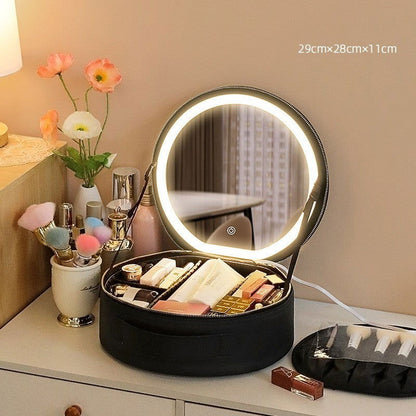 LovelyRLovely LovelyRLovely Round Smart LED Mirror Mak Black / 29x28x11cm LovelyRLovely Round Smart LED Mirror Makeup Bag