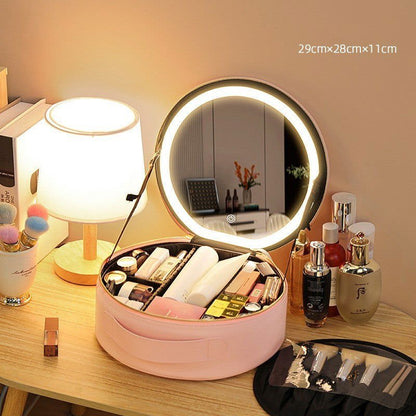 LovelyRLovely LovelyRLovely Round Smart LED Mirror Mak Pink / 29x28x11cm LovelyRLovely Round Smart LED Mirror Makeup Bag