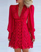 LovelyRLovely LovelyRLovely Sexy V Neck Lace Long Puff Red / L LovelyRLovely Sexy V Neck Lace Long Puff Sleeve Butterfly Dress