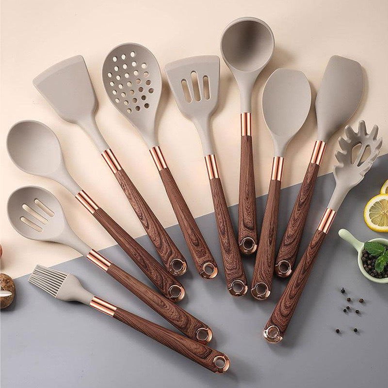 LovelyRLovely LovelyRLovely Silicone 11pcs Gold-Plated 11Piece Set LovelyRLovely Silicone 11pcs Gold-Plated Wood Kitchenware Set