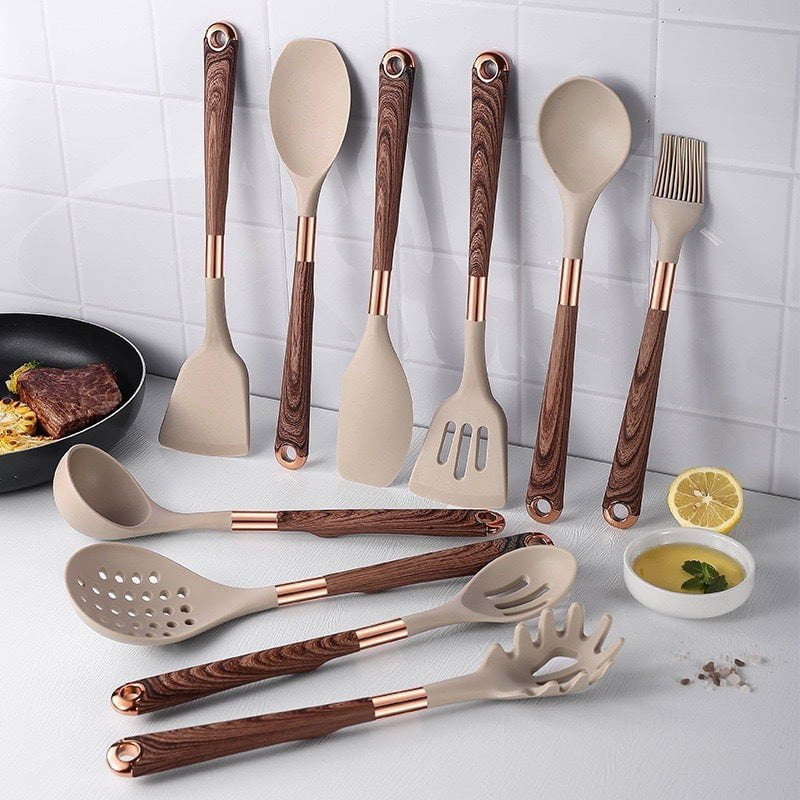 LovelyRLovely LovelyRLovely Silicone 11pcs Gold-Plated 11Piece Set LovelyRLovely Silicone 11pcs Gold-Plated Wood Kitchenware Set