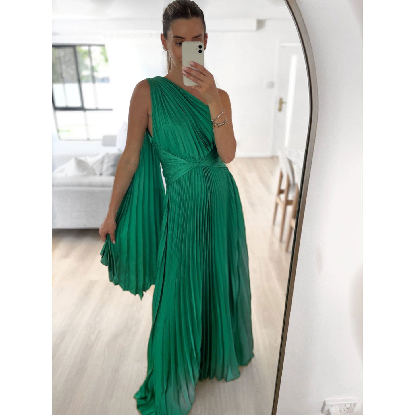 LovelyRLovely LovelyRLovely Slant Shoulder Pleated Cas Green / L LovelyRLovely Slant Shoulder Pleated Casual INS Loose Dress