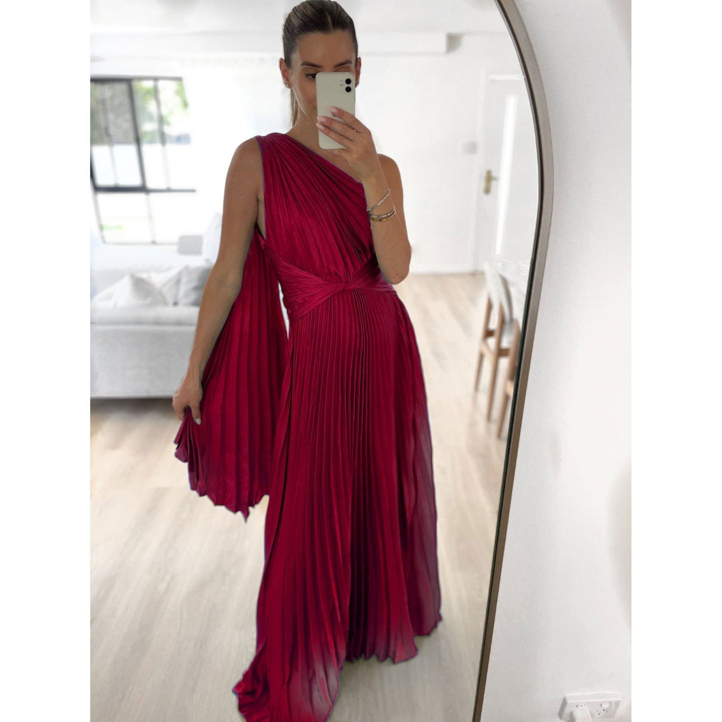 LovelyRLovely LovelyRLovely Slant Shoulder Pleated Cas Wine Red / L LovelyRLovely Slant Shoulder Pleated Casual INS Loose Dress