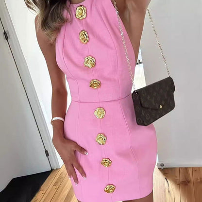 LovelyRLovely LovelyRLovely Sleeveless Backless Dress LovelyRLovely Sleeveless Backless Dress With Rose