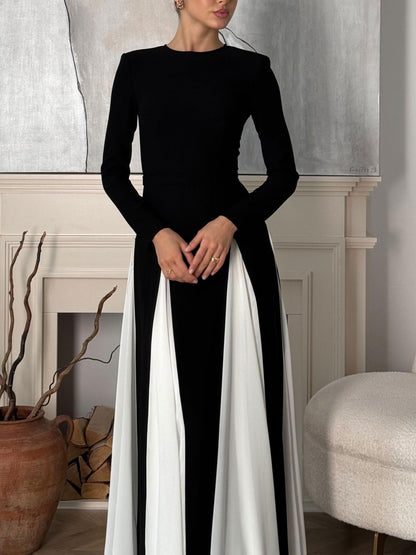 LovelyRLovely LovelyRLovely Sling Black & White Patchw LovelyRLovely Sling Black & White Patchwork Long Sleeves Maxi Dress