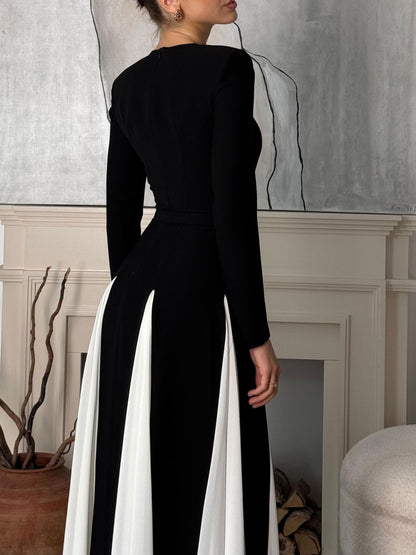 LovelyRLovely LovelyRLovely Sling Black & White Patchw LovelyRLovely Sling Black & White Patchwork Long Sleeves Maxi Dress