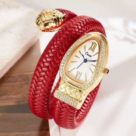 LovelyRLovely LovelyRLovely Snake Quartz Diamond Leath LovelyRLovely Snake Quartz Diamond Leather Strap Watch