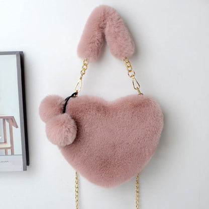 LovelyRLovely LovelyRLovely Soft Plush Heart Handbag Bean paste pink LovelyRLovely Soft Plush Heart Handbag