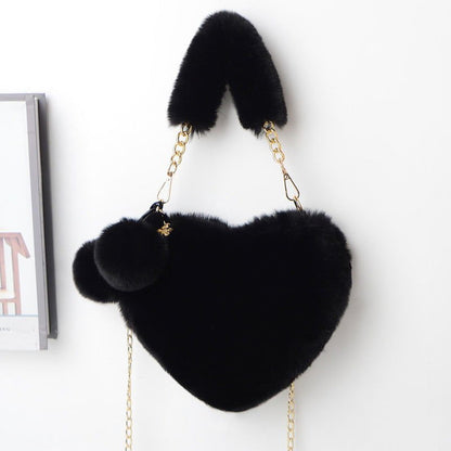 LovelyRLovely LovelyRLovely Soft Plush Heart Handbag Black LovelyRLovely Soft Plush Heart Handbag