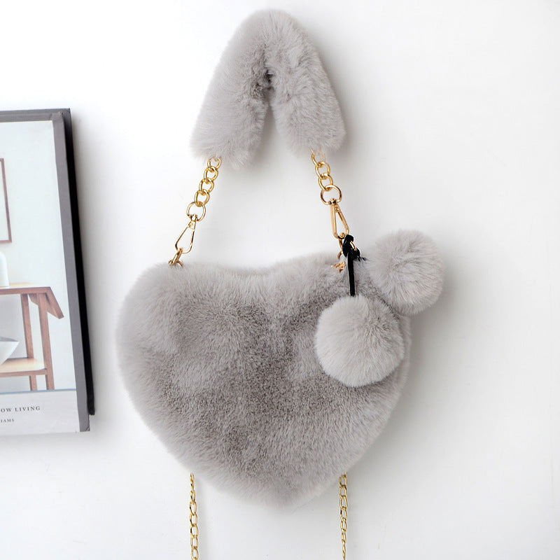 LovelyRLovely LovelyRLovely Soft Plush Heart Handbag Light grey LovelyRLovely Soft Plush Heart Handbag