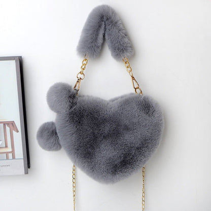 LovelyRLovely LovelyRLovely Soft Plush Heart Handbag Medium grey LovelyRLovely Soft Plush Heart Handbag