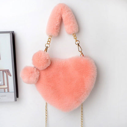 LovelyRLovely LovelyRLovely Soft Plush Heart Handbag Pink LovelyRLovely Soft Plush Heart Handbag