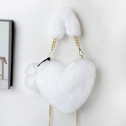 LovelyRLovely LovelyRLovely Soft Plush Heart Handbag White LovelyRLovely Soft Plush Heart Handbag