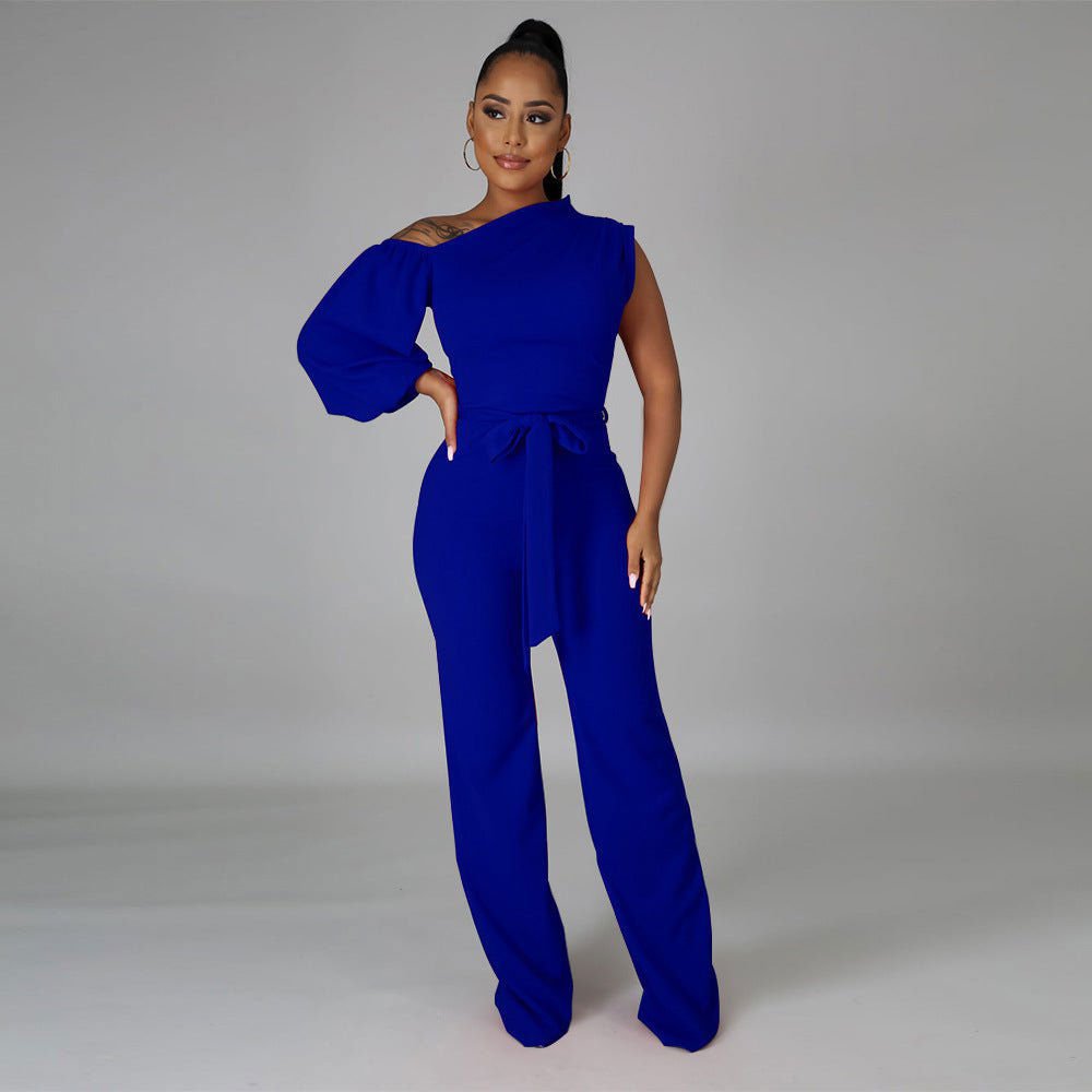 LovelyRLovely LovelyRLovely Solid Color Single Shoulde Blue / 2xl LovelyRLovely Solid Color Single Shoulder Jumpsuit