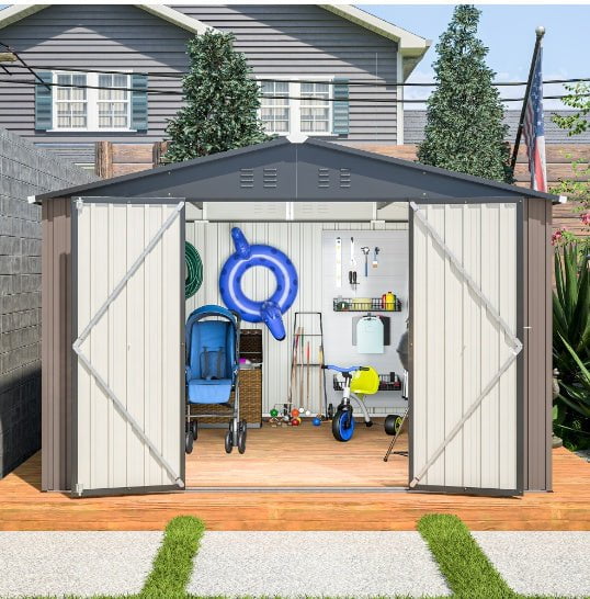 LovelyRLovely LovelyRLovely Steel Garden Shed With Dou Brown LovelyRLovely Steel Garden Shed With Double Lockable Door