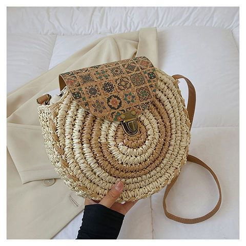 LovelyRLovely LovelyRLovely Straw-weaved Crossbody Bag Beige / 25cmx25cm LovelyRLovely Straw-weaved Crossbody Bag