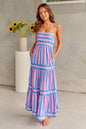 LovelyRLovely LovelyRLovely Striped Printed Suspender Pink / L LovelyRLovely Striped Printed Suspender Long Dress With Pockets