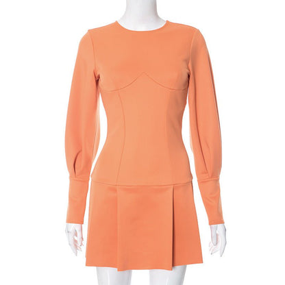 LovelyRLovely LovelyRLovely Temperament Commute Casual Orange / L LovelyRLovely Temperament Commute Casual Long Sleeve Dress