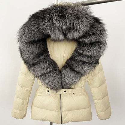 LovelyRLovely LovelyRLovely Thick Waist-tight Fur Down Beige Silver Fox / L LovelyRLovely Thick Waist-tight Fur Down Jacket