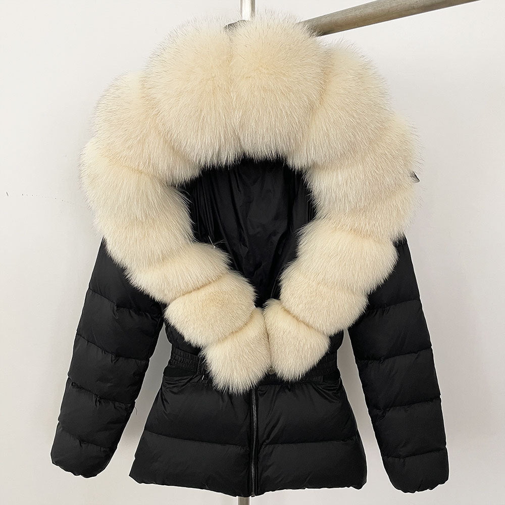 LovelyRLovely LovelyRLovely Thick Waist-tight Fur Down Black Beige / L LovelyRLovely Thick Waist-tight Fur Down Jacket